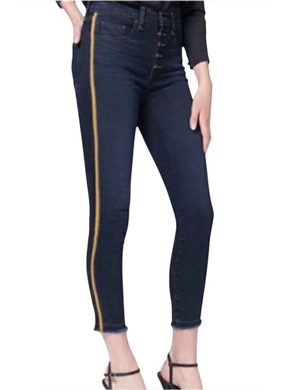 Veronica Beard Jeans Debbie 10" Skinny Yellow Stripe Cropped Raw Hem Size 25